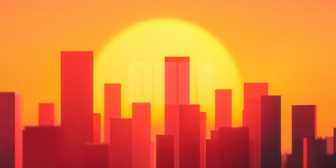 Fototapeta premium clean energy solar startup concept. Vibrant city skyline silhouette against a glowing orange sunset backdrop.