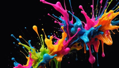 Fototapeta premium Neon Splashes on Black Canvas