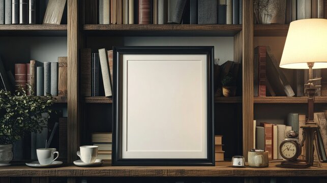 Blank Frame Mockup in Vintage Library Setting