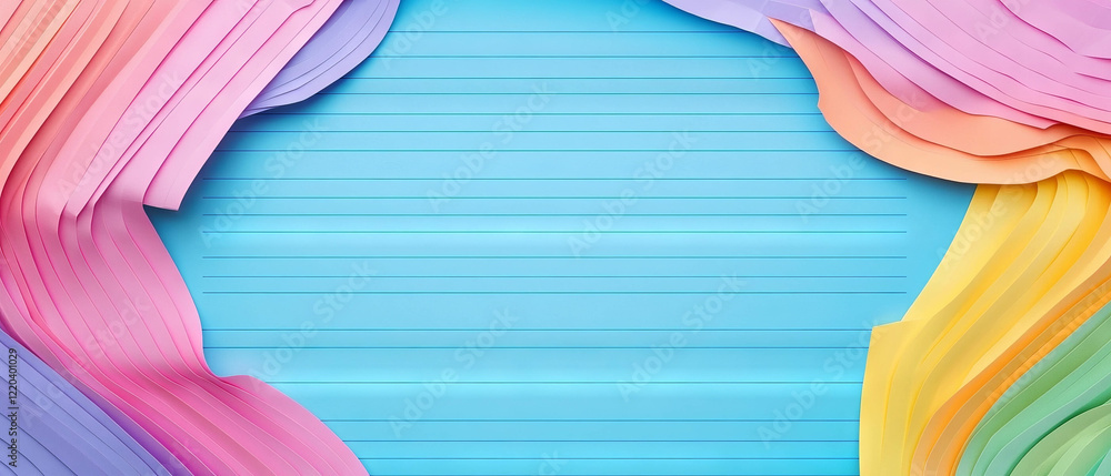 Poster vibrant abstract background featuring colored lined paper with empty center
