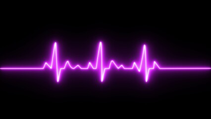 Pulse, heart rhythm, heartbeat cardiogram. Neon medical sign. Abstract heartbeat and pulse rate signal.