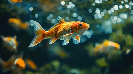 Naklejka premium Koi fish swimming aquarium underwater background (1)