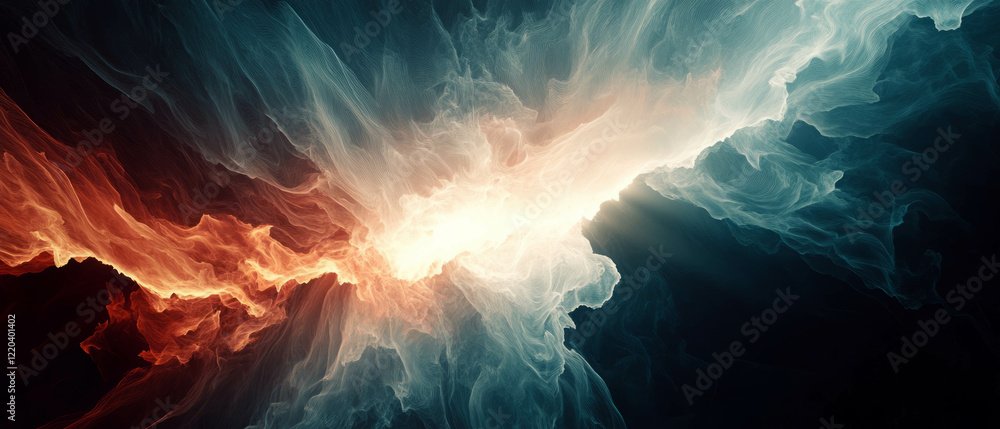Poster dark digital waves create a vibrant contrast with luminous center in abstract design