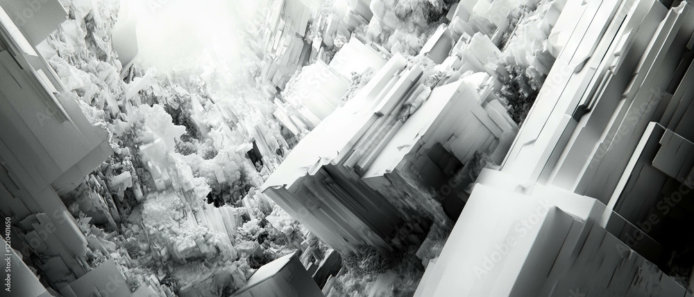 Poster exploration of deconstructed architecture in a surreal urban landscape setting