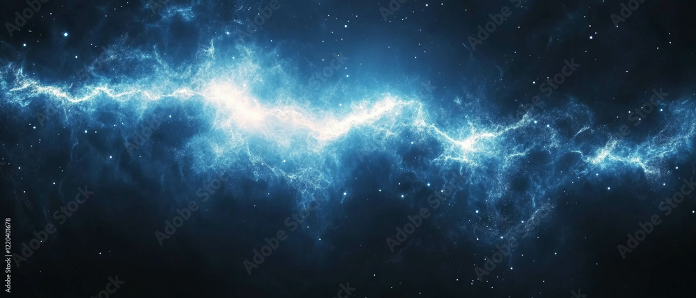 Poster abstract display of deep space with distant stars and luminous energy formations