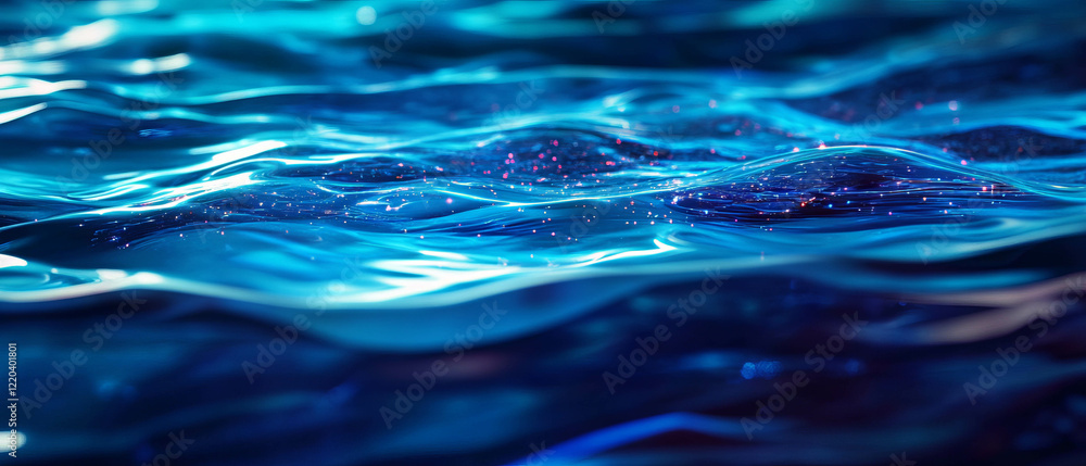 Poster digital water rippling creates an abstract ocean of data flow and information