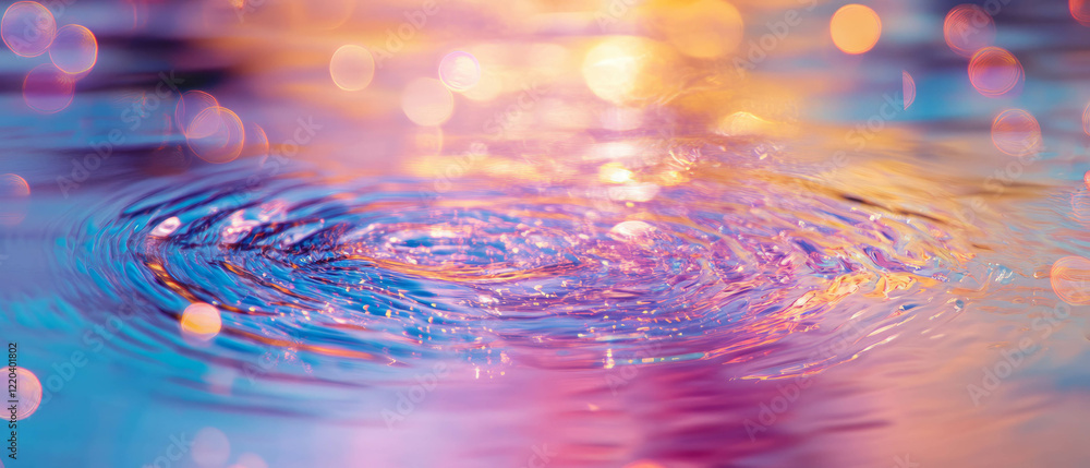 Poster digital water rippling with data points and flowing information in vibrant colors