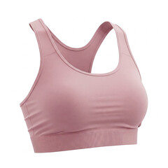 Empty white background display of a slim fit pink woman's sport bra mockup with folds and creases accentuated, copy space