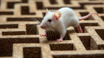 Fototapeta premium An albino rat running through a maze, showcasing its unique pale features.