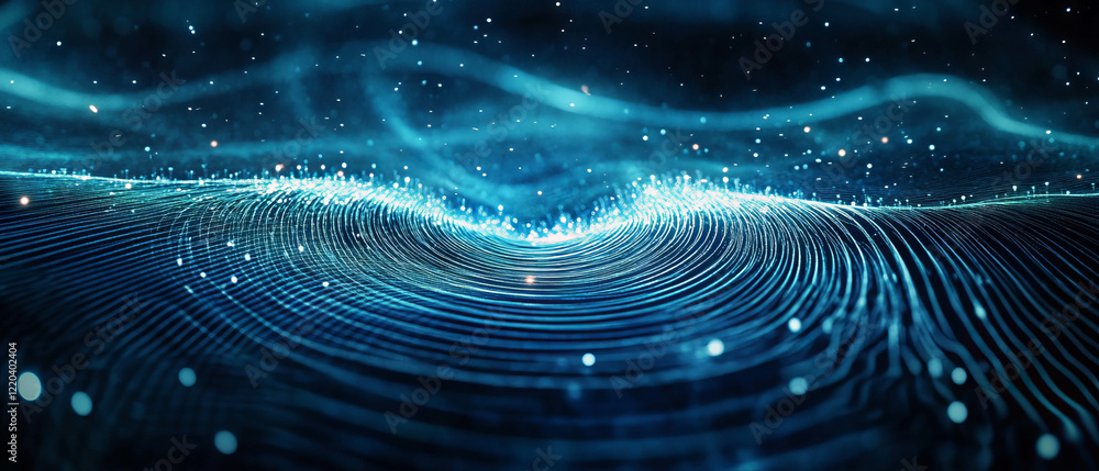 Poster visual exploration of digital waves showcasing sound wave patterns in audio technology
