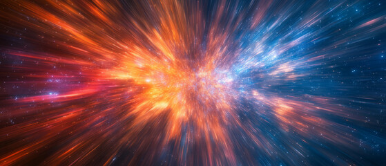 Vibrant cosmic background featuring distant galaxies and abstract energy patterns