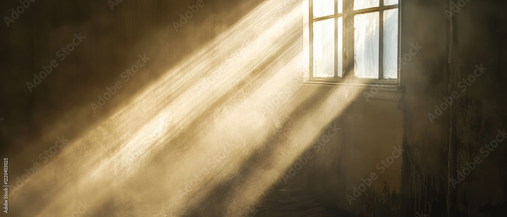 Aufkleber dusty light rays create an atmospheric mood through a window in a quiet room