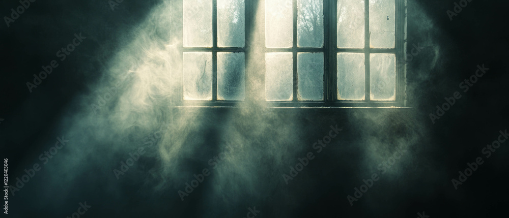 Aufkleber dusty light rays filtering through an old window create a dramatic atmosphere