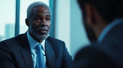 Crisis management consultant advising client in office business setting