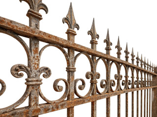 Obraz premium Old iron fence, rusty condition isolated on transparent background.