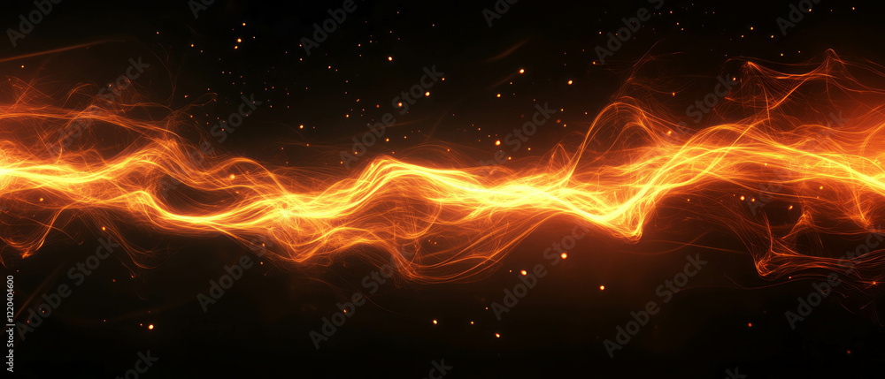Poster glowing wires create an ethereal energy flow across a dark abstract background
