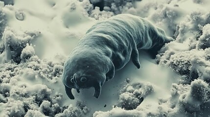Obraz premium Microscopic Water Bear Crawling on Ice Crystals
