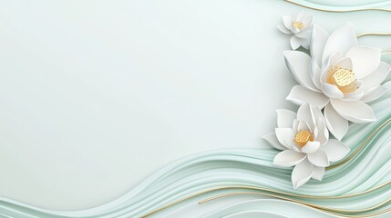 Elegant White Lotus Flowers with Soft Green Waves Background