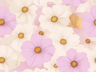 White and Light Purple Cosmos Flowers Pattern
