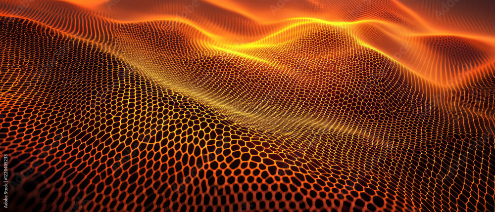 Poster hexagonal grid design with rippling effects and digital connection concepts