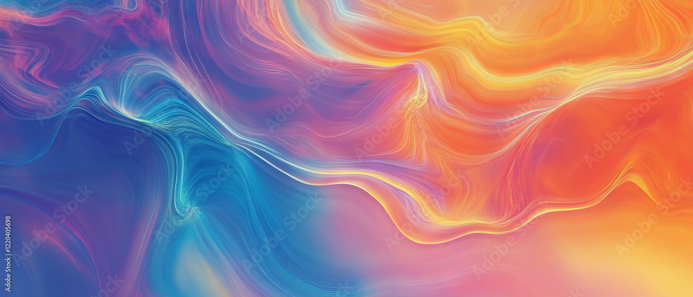 Poster explore colorful holographic geometric patterns for design applications