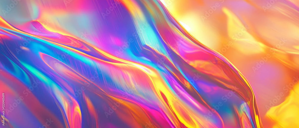 Poster vibrant holographic geometric patterns create a colorful abstract background for design use