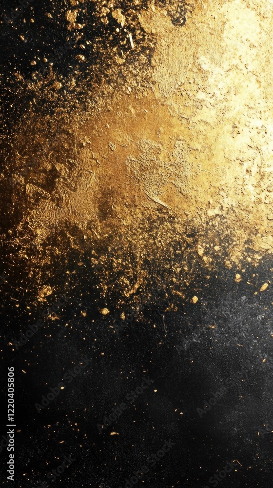 Poster abstract gold and black textured surface with a splattered effect creating a dynamic contrast