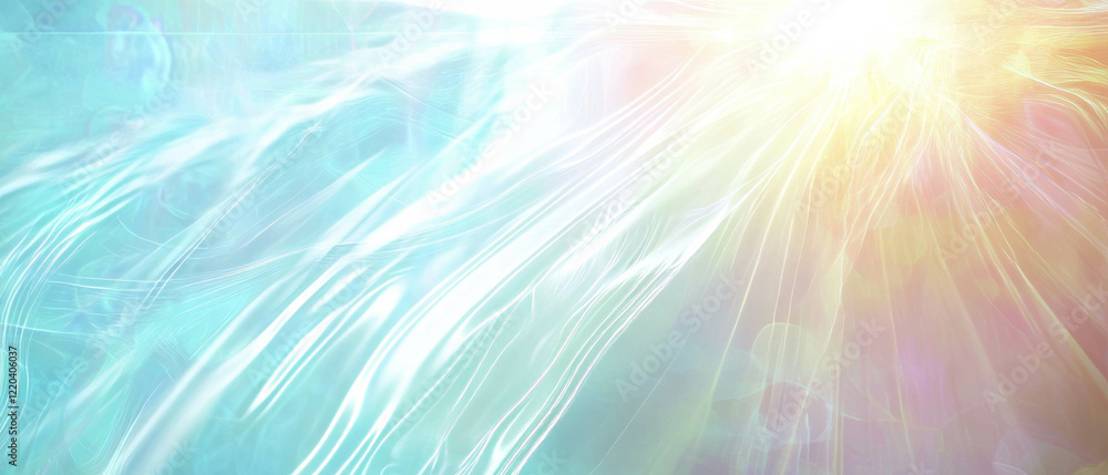Poster Holographic light rays creating a spiritual abstract background with empty center