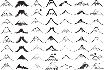 山　アイコン　手書きイラストのセット