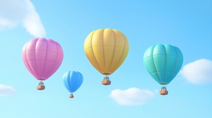 Fototapeta premium Colorful Hot Air Balloons Floating in a Clear Blue Sky