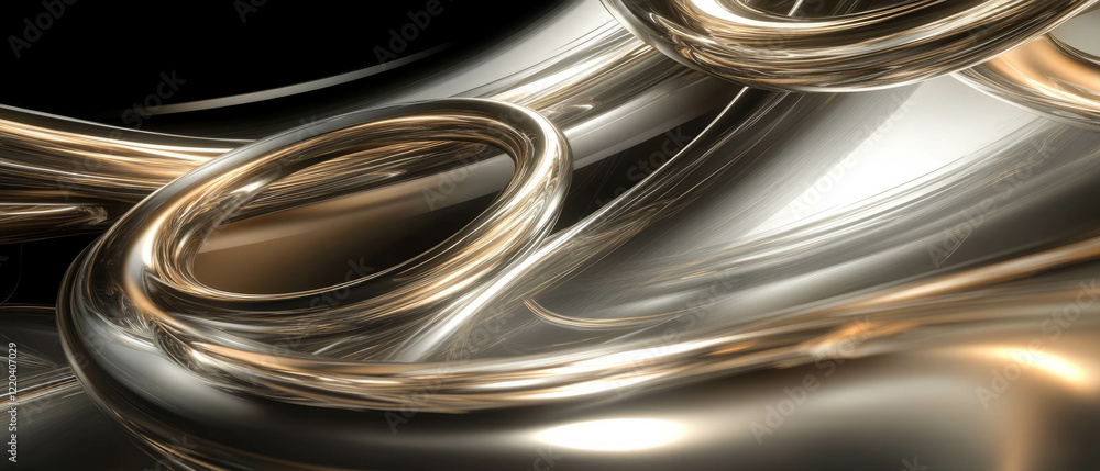 Poster Interlocking rings create dynamic movement and flowing light trails in abstract design