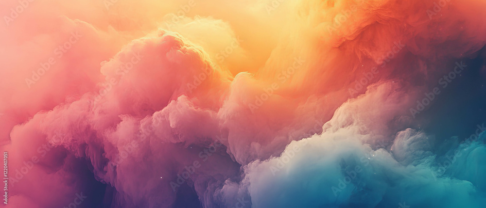 Poster exploring vibrant interstellar clouds with a clear area for text and colorful space background