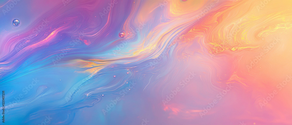 Poster iridescent soap bubbles creating a colorful abstract background with shimmering hues