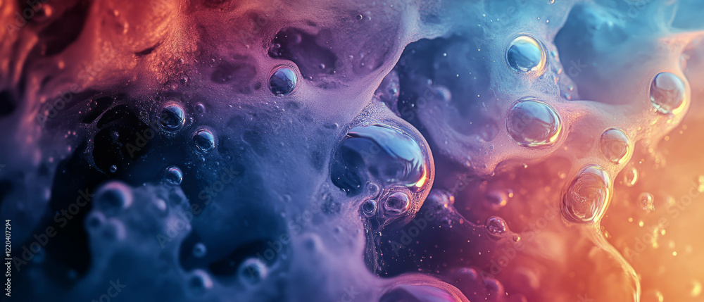Poster iridescent soap bubbles floating through a shimmering ethereal atmosphere