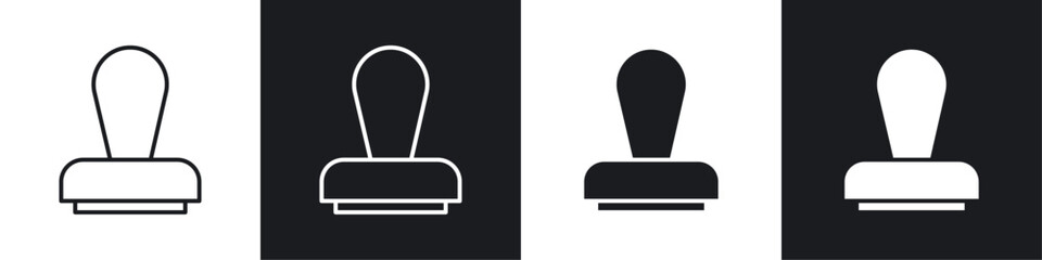 Approval stamp icons collection in black and white solid and line style