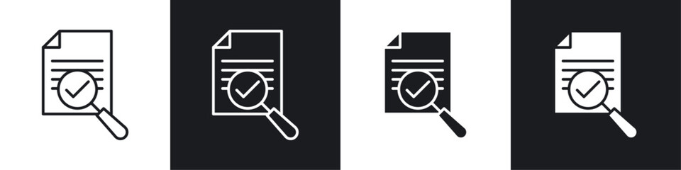 Audit icons collection in black and white solid and line style