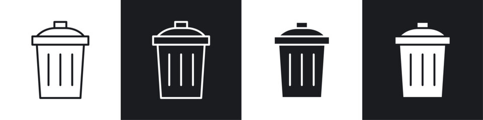 Bin icons collection in black and white solid and line style