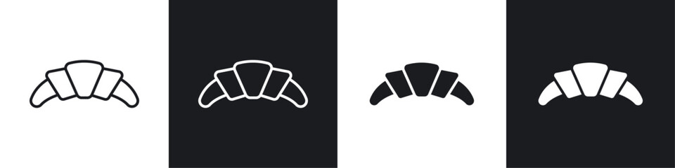 Croissant icons collection in black and white solid and line style