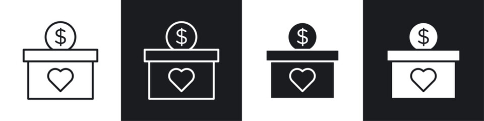 Donations icons collection in black and white solid and line style