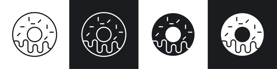 Donut icons collection in black and white solid and line style