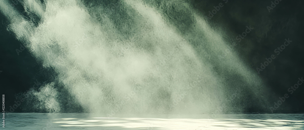 Poster light streaks create dynamic abstract background with dust and realism elements in motion