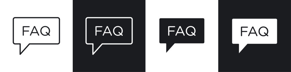FAQ icons collection in black and white solid and line style