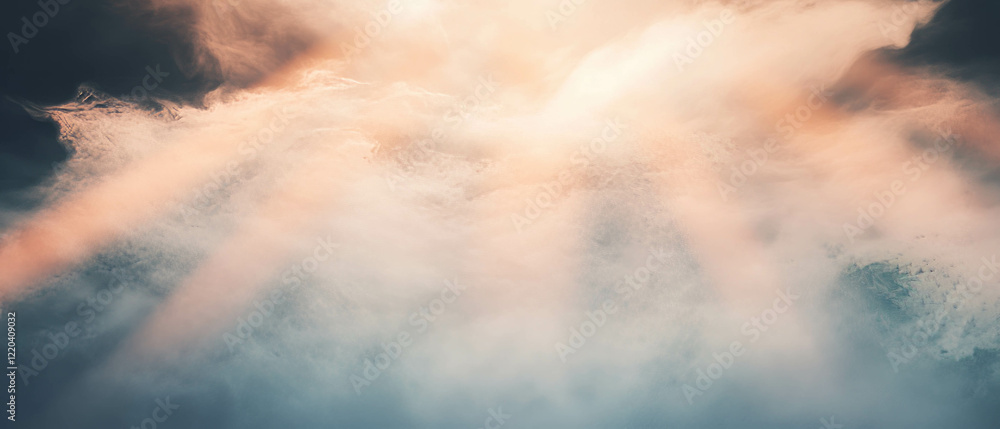 Poster light streaks cutting through fog create a captivating atmosphere of mystery and intrigue