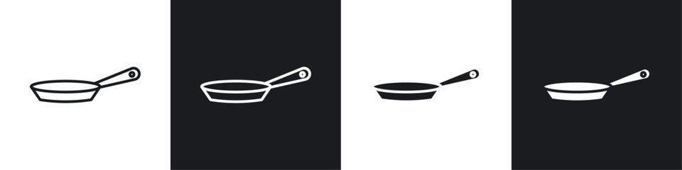 Frying pan icons collection in black and white solid and line style