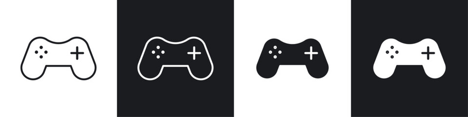 Game controller icons collection in black and white solid and line style © ramsey