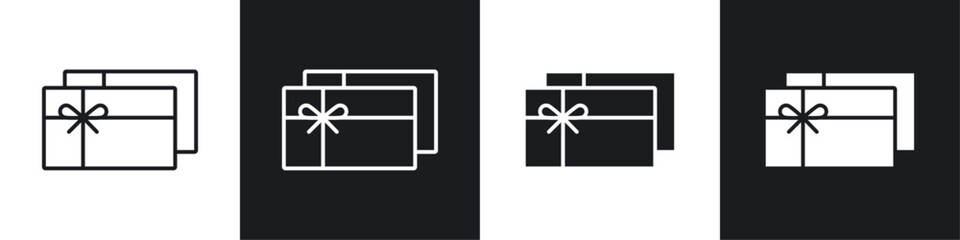 Gift card icons collection in black and white solid and line style