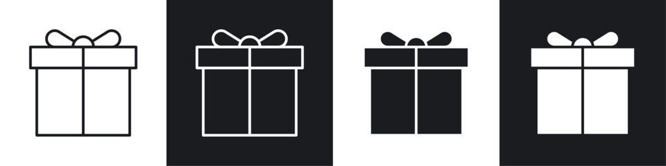 Gift box icons collection in black and white solid and line style
