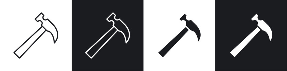 Hammer icons collection in black and white solid and line style