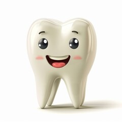 Cartoon tooth smiling broadly, showcasing healthy white teeth, perfect for dental and oral hygiene campaigns