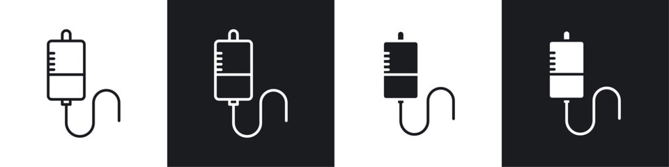IV bag icons collection in black and white solid and line style